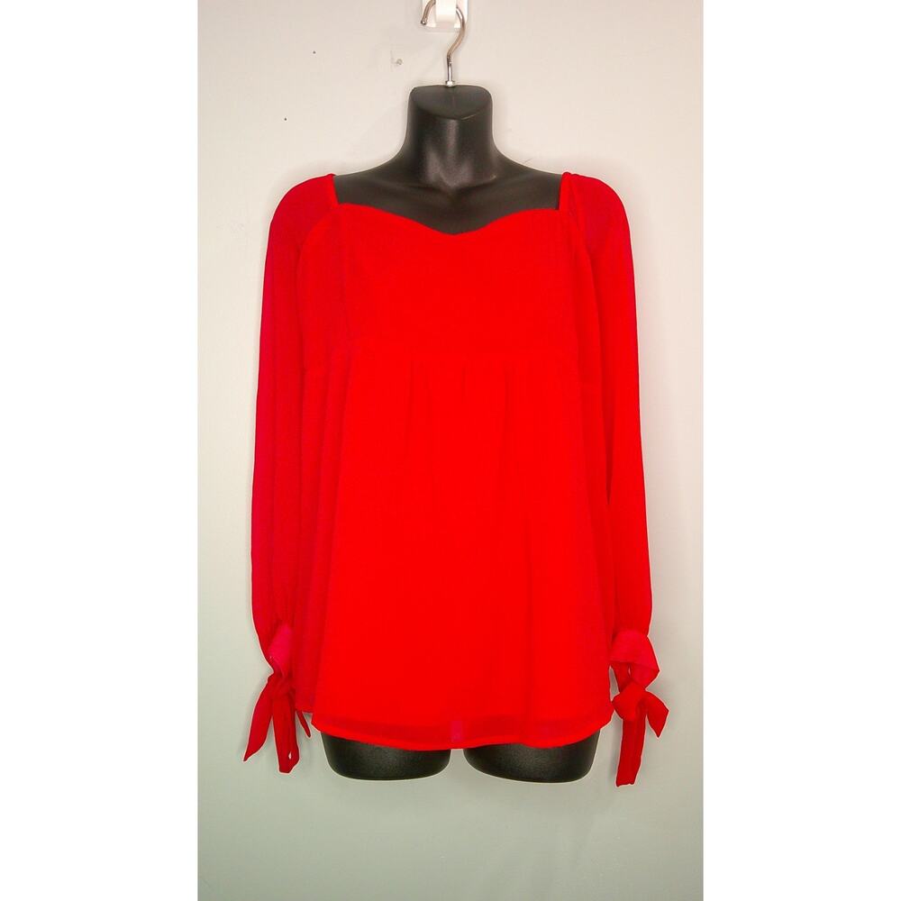 Isabel by Ingrid & Isabel Red Blouse Women’s Large Sweetheart Neck, Tie Sleeves